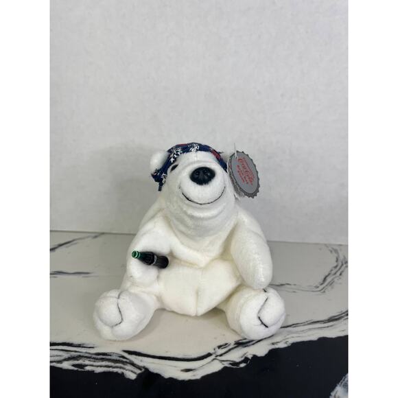 CocaCola Polar Bears one in Snowflake Hat Bean Bag plush & one in Blue Night Cap - Picture 2 of 8